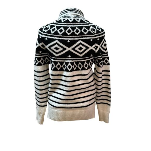 Black & White‎ Fair Isle Striped Funnel Neck Sweater - Picture 3 of 8